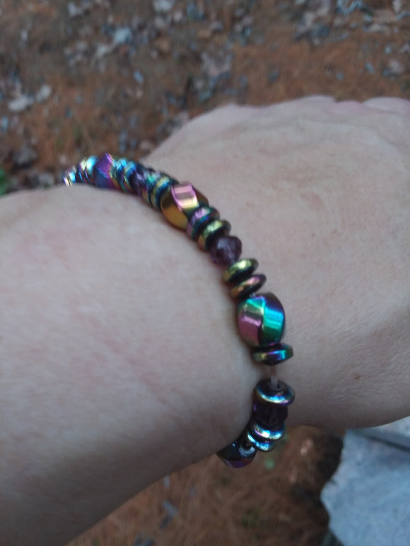 Expandable/Stretch Magnetic Rainbow Hematite Bracelet