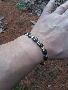 Hematite Magnetic Expandable Bracelet with Brass/Silver Color Spacers