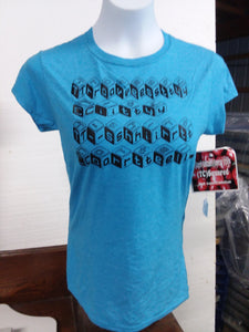 *One-Off*-"Cubed" design on Medium Sky Blue Ladies Gildan Soft-Style 65% Polyester 35% Cotton T-shirt