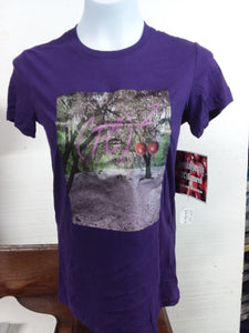 *One-Off*-"(TC)2 Cherry Garden" Metallic Transfer on Medium Ladies Royal Purple Bella 'The Favorite Tee' 100% Cotton T-shirt