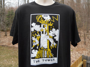 "The Tower" on XL Black Unisex Delta Pro Weight 100% Cotton AFF