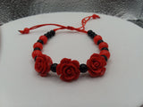 Adjustable/Expandable Red Rose Bracelet with 6 & 8 mm Red & Black Beads