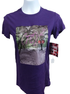 *One-Off*-"(TC)2 Cherry Garden" Metallic Transfer on Medium Ladies Royal Purple Bella 'The Favorite Tee' 100% Cotton T-shirt