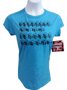 *One-Off*-"Cubed" design on Medium Sky Blue Ladies Gildan Soft-Style 65% Polyester 35% Cotton T-shirt