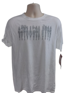 *One-Off*-"Robot Takeover of Michigan" design Silver Shimmer Ink on Large White Unisex Hanes Comfort Soft 100% Cotton T-shirt