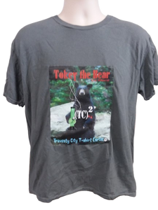 *One-Off*-"Tokey the Bear" Transfer on Medium Army Green Unisex Fruit of the Loom Comfort Soft 100% Cotton T-shirt