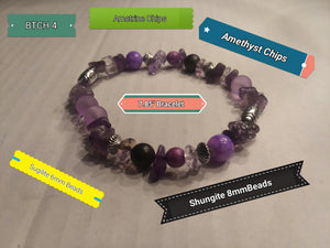 7.85" Stretch Bracelet with Amethyst Chips/Ametrine Chips/Sugilite 6mm Beads/Shungite 8mm Beads  - BTCH 214