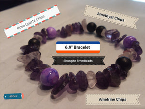 6.9" Bracelet (Expandable)- Rose Quartz Chips/Amethyst Chips/Ametrine Chips/Shungite 8mm Beads- BTCH 207