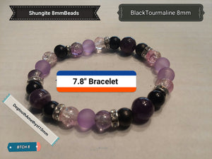 7.8" Stretch Bracelet Dogtooth Amethyst 10mm Beads/Black Tourmaline 8mm Bead/Shungite 8mm Beads   - BTCH 228