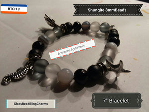 7" Bracelet (Expandable)- Botswana Agate/ Shungite with Charms - BTCH 109