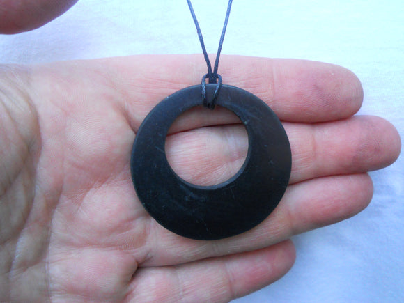 Authentic Shungite Large Circle In Circle Pendant on a 30 