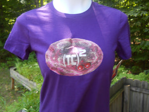 Old School Glitter 7.25" X 4.9"(hard feel/crispy transfer)-(TC)2 design on a Snug-Fit Ladies Medium Team Purple colored Bella 'The Favorite Tee' / One-Off