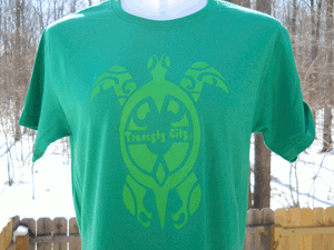 TRTL 1 design on a Unisex Kelly Green color Hanes Eco-Smart Comfort Blend 50/50 cotton/poly blend t-shirt**ONLY 8 T-SHIRTS PRINTED FOR THIS BRAND/COLOR!!**